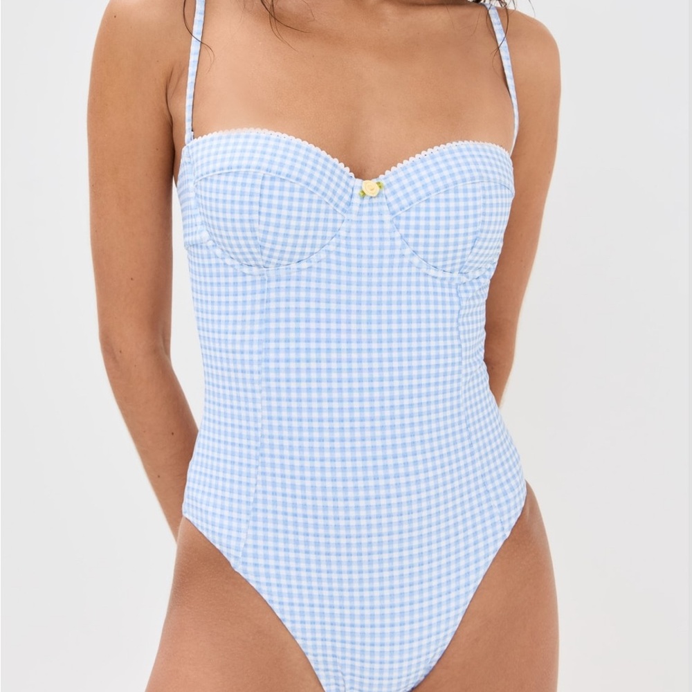 Blue Gingham Kids One Piece Swimsuit